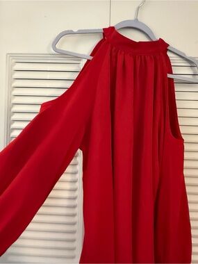 Red Cold-Shoulder Halter Dress